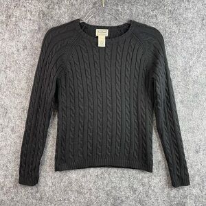 L.L. Bean 100% Cotton Cable Knit Black Fisherman Sweater Crewneck Academia Small